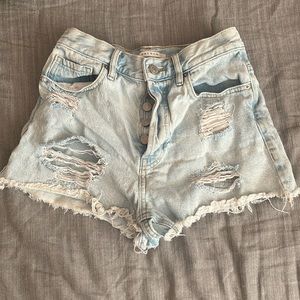 pacsun destressed light blue denim vintage high rise shorts